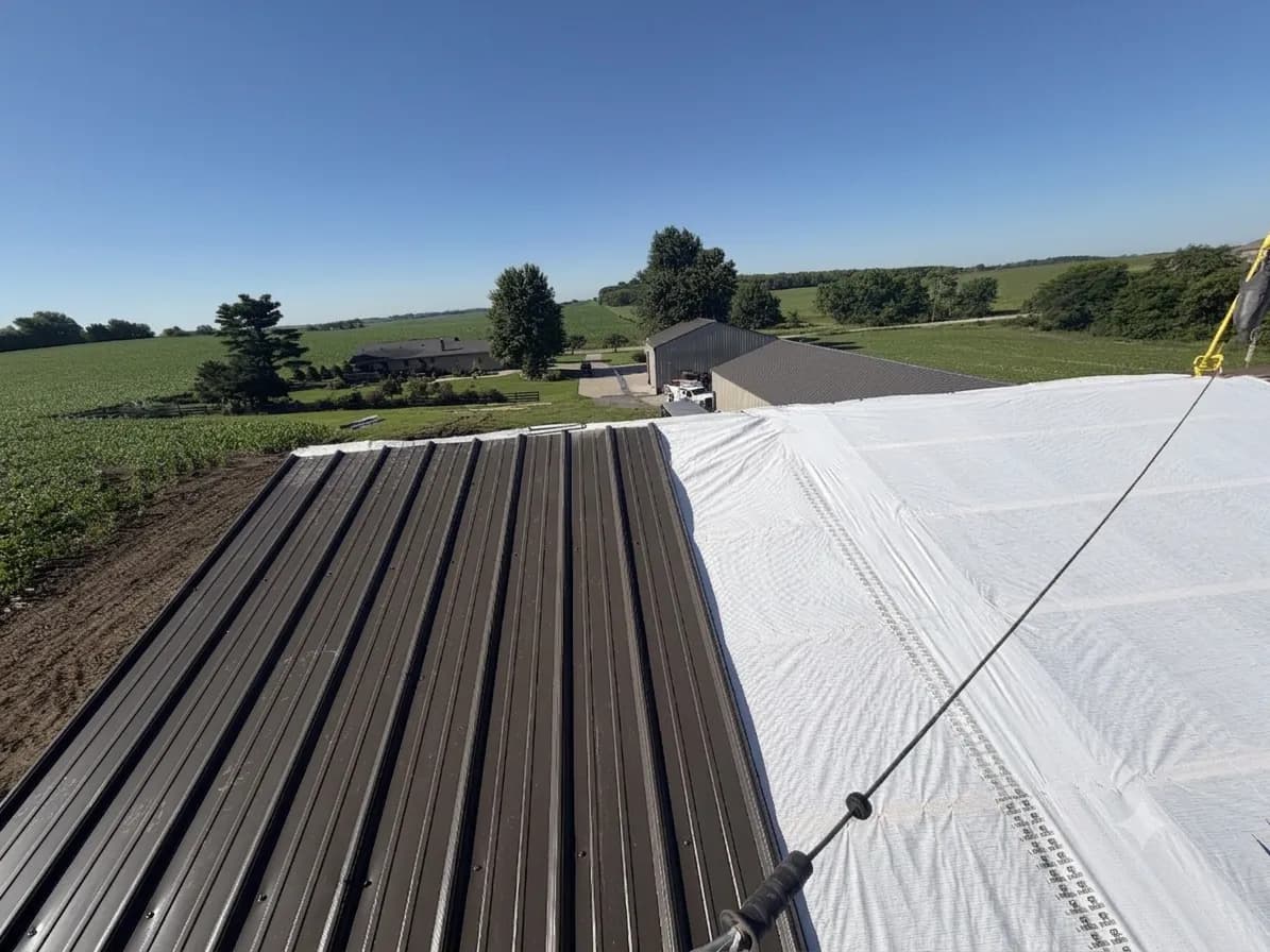 Metal roof on a farm building by ORC in Johnson County