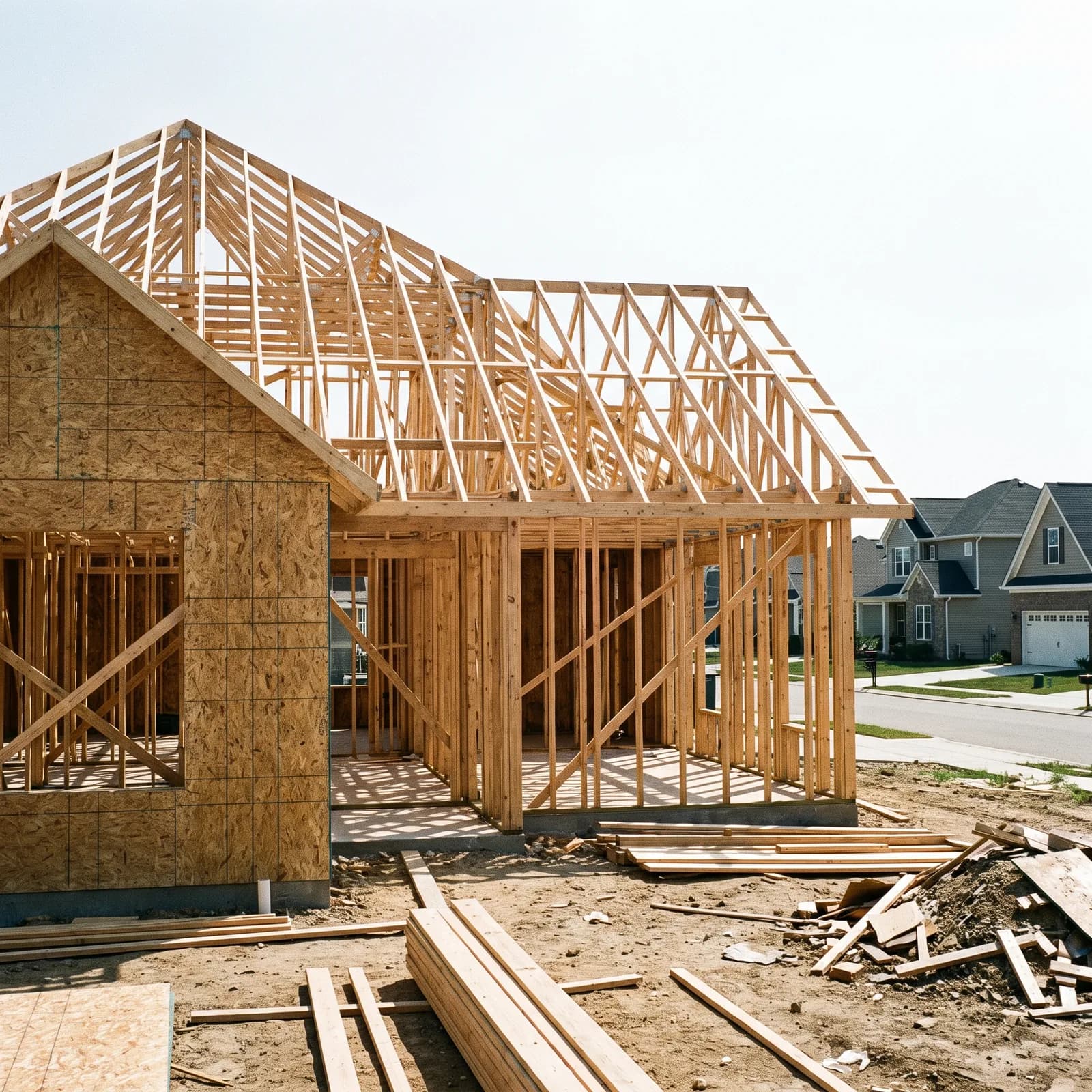 Roof trusses framed on a new home by ORC in Iowa City